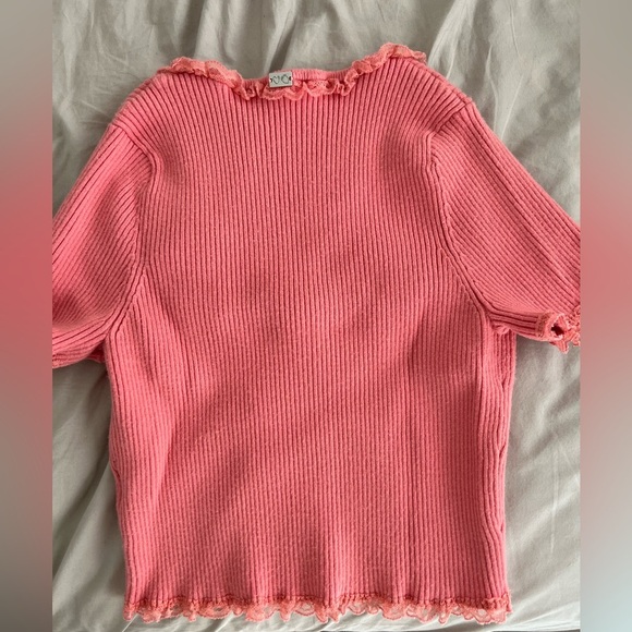 For Love And Lemons Pink Ribbed Lace Top - Picture 3 of 4